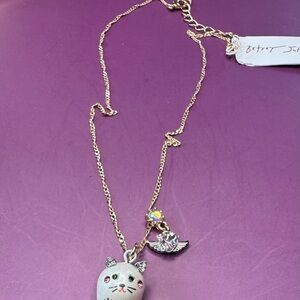 Betsey Johnson Cat and Angel Wings Necklace.